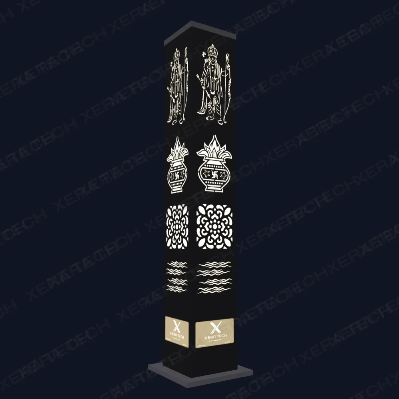 Square Engraved Indian Motif Bollard Light — Riverfront Series - Decorative Street Light - India