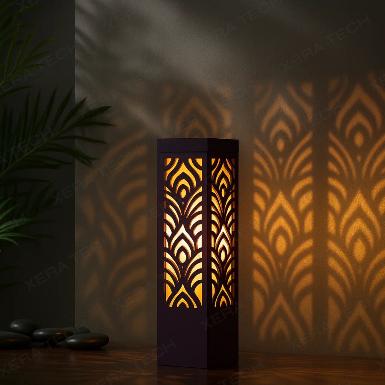 Square Laser-Cut Engraved Decorative Bollard Light - Decorative Street Light — main view - India
